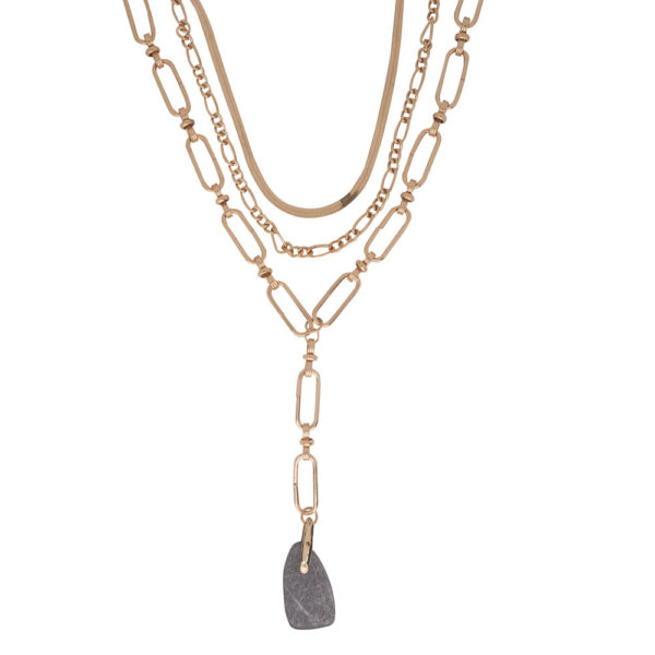 Fashion Long Chain 3 Multi Layer Geometric Stone Pendant Necklace